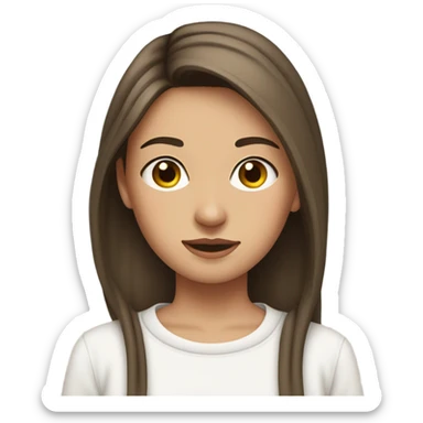 A girl with straight brunette medium length hair wearing a white sweatshirt with a ribbon in her hair sticker