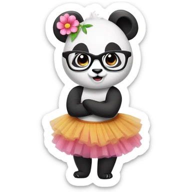 Cute female Panda wearing a tutu and glasses with a flower above 1 ear  sticker