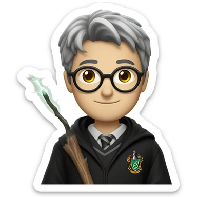 Harry Potter with lightning scar and glasses and hogwarts outfit and his wand sticker
