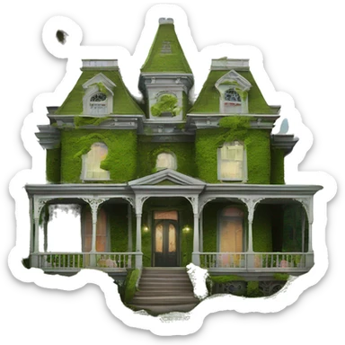Barbie’s Queen Anne Victorian haunted mossy overgrown mansion sticker