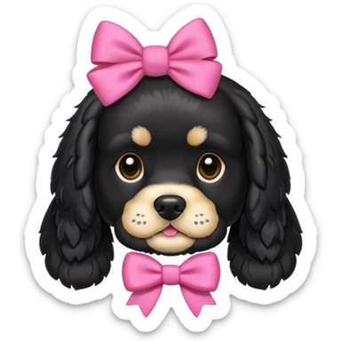 A cocker spaniel dog the color black with a pink bun sticker