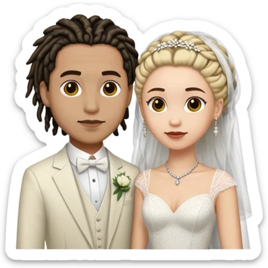 Couple lightskinned man with short dreads and light skinned woman getting married sticker