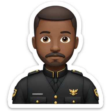 black soldier very short hair, short beard that connects seamlessly to his mustache,  in black bulletproof vest, black uniform sticker
