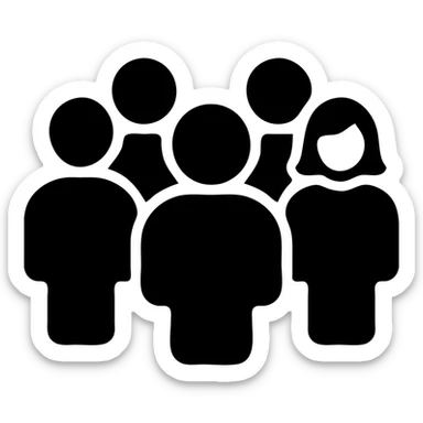 A group of diverse people standing together, simple icon style sticker