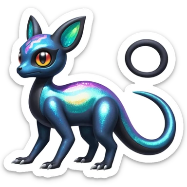 Sparkly Shiny Iridescent Colorful Exotic Duskull-Salandit-Umbreon-Fakémon-hybrid-creature (full body)  sticker