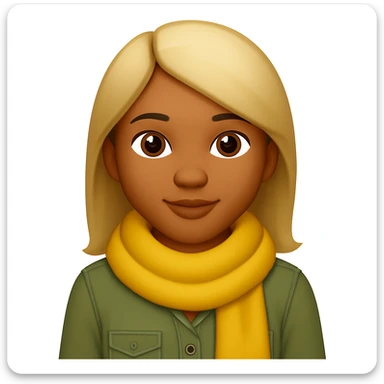 Edit the image of a girl with wheatish complexion, light green shirt, and jeans to change the scarf color to yellow. Keep the rest of the image the same. The original style is emoji style, so maintain a simple and clean emoji-like appearance. sticker