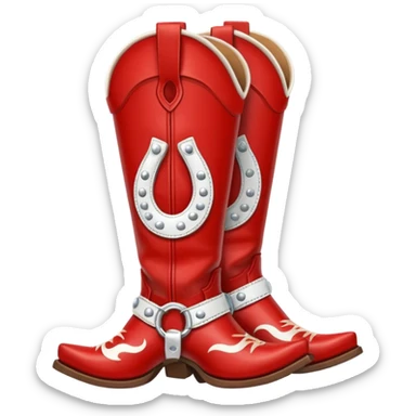 Red and white cowgirl boots with horseshoe design sticker