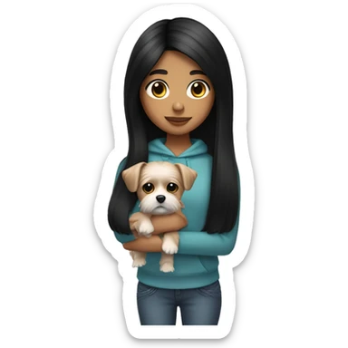 teenage mexican girl with black straight hair holding a morkie dog like a baby sticker