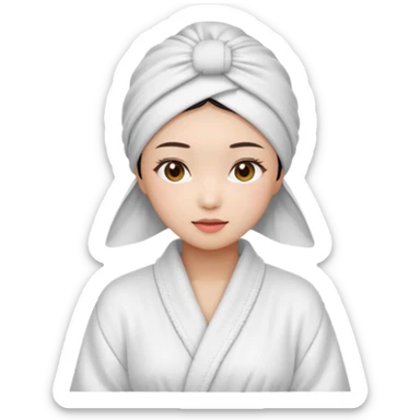 girl aesthetic emoji, asian beautiful make up white Bathrobe + towel Headscarf sticker