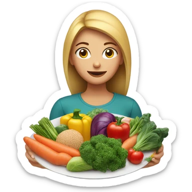 a woman looks at a plate of healthy food sticker