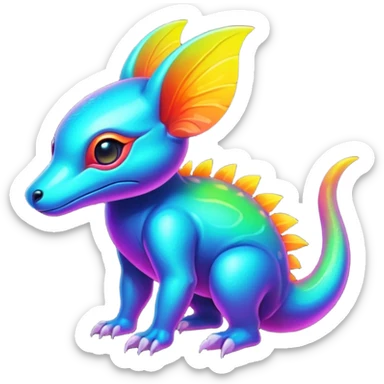 Exotic futuristic lush warm-colored neon Fakémon-Fionbri-creature sticker