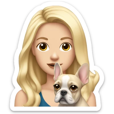 Blonde white girl with long hair holding frenchie with big ears sticker