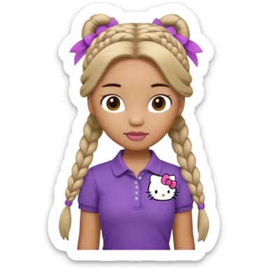 hello kitty wearing purple polo shirt and kyaki pants with long fishtail braids baddie sticker