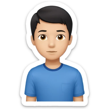 An Emoji of boy age in 10 with short black hair, who can be described by three words: perfectionist, air, ocean sticker