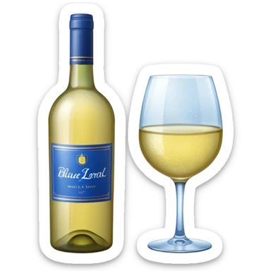 bottle of white wine with blue label sticker