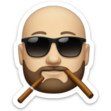 Andrew Tate, bald, small beard and sunglasses, smoking a tobacco cigar, Andrew Tate's appearance is serious sticker