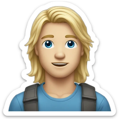 blue-eyed teen-ager man with long blond hair and pimples sticker