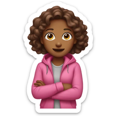 Brown girl in pink jacket hand heart sticker