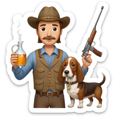 hillbilly basset hound head body of  man with moonshine and gun emoji sticker
