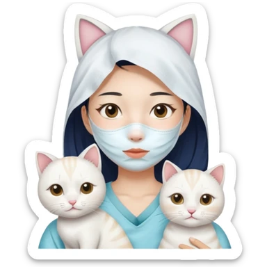 Asian girl with facial sheet mask pack with one  white cat sticker