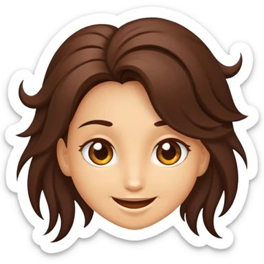 Crie um emoji de uma menina com cabelo cacheado e castanho escuro, pele parda, olhos castanhos e um sorriso bem destacado. Ela tem uma expressão amigável e confiante, transmitindo uma sensação de alegria e simpatia.  sticker