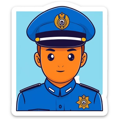 Russian police officer with traditional police cap and blue uniform sticker