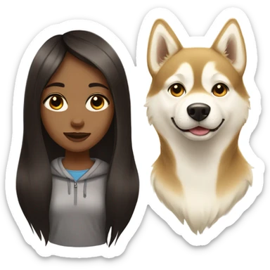 A girl Dark brown  hair next to a light dorée  Husky sticker