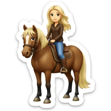 Blonde girl on horseback dark bay horse with brown mane sticker
