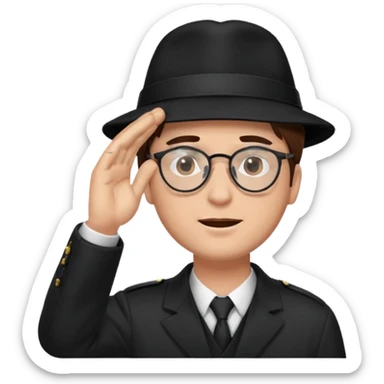 Brown hair man black hat glasses Salute with tear coming out eye sticker