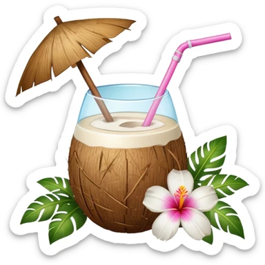 Coconut drink with flowers sticker