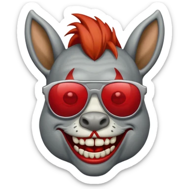 Zombie donkey with sun glasses and red hair and joker nose hungry  sticker