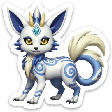 Tropical Tiny Marked Patterned Tribal Shiny Albino WereGarurumon-Meloetta-Renamon-Absol-fusion-hybrid-creature (full body) sticker
