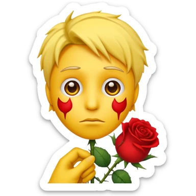 una emoji triste che porge una rosa di fronte sticker