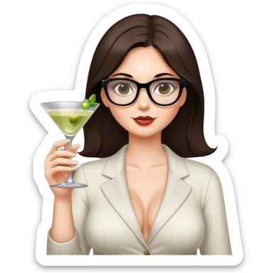 white girl medium lenght dark brown hair glasses and busty holding a martini sticker