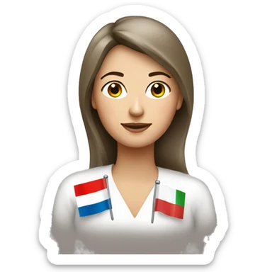 a woman with russian and italian flag sticker