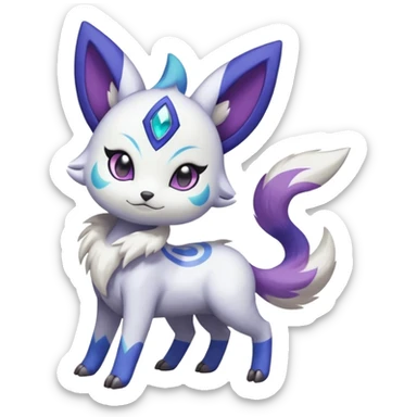 Shiny White with Violet and Indigo markings and nebula markings Meloetta-Absol-Minccino-Zangoose-Pokémon-Fakémon-fusion-hybrid-creature sticker