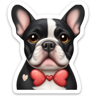 Black-and-tan French bulldog with hearts around him sticker