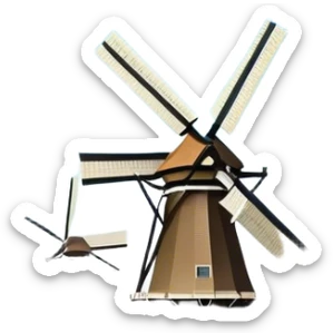 Cinematic Realistic Kinderdijk Windmills Landmark Emoji, showcasing traditional Dutch windmills aligned along a tranquil canal, with lush green fields, soft ripples in the water. sticker