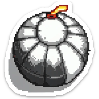 Classic round black bomb with lit fuse, white highlight, simple pixel art style sticker