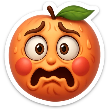 Make the face much more expressive, with exaggerated trembling features and wide eyes, while keeping the hybrid peach and shaking face emoji style. Keep the background transparent. sticker