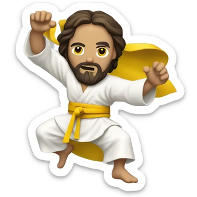 Jesus fighting Kung Fu with a yellow belt sticker