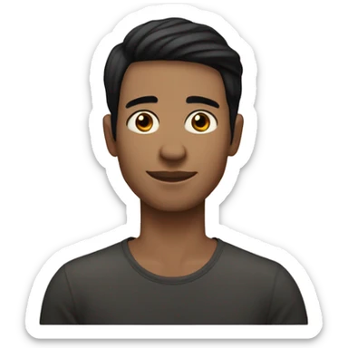 A slightly light brunette (man)  person with mixed black hair and a hoop earring in each ear. Her nose is small, her skin is clean, her eyelashes are long.eye color dark brown sticker