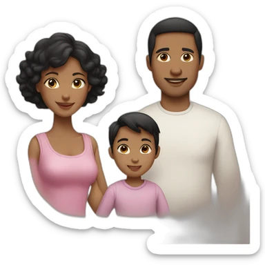 Family of three, woman with black hair, men with black hair, baby girl, 2 cats sticker