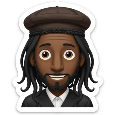 Jewish man emoji with long dread black hair on the sides and jewish judaism hat, long big nose and crooked teeth sticker