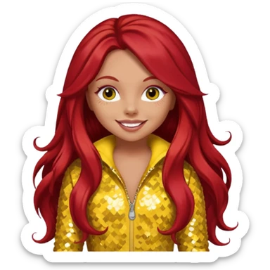 Jesy Nelson from Little Mix with long red hair, yellow sequin outfit sticker