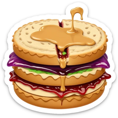 a round uncrustable sandwich with crimped edges and a bite taken out of it sticker