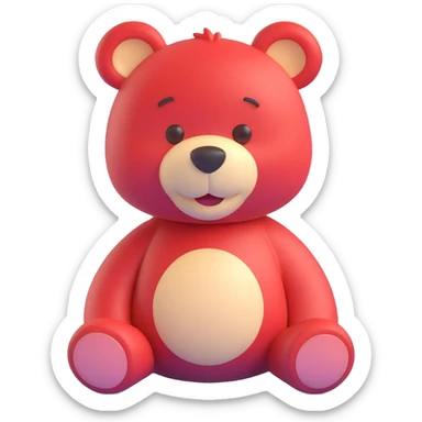 red teddy bear smirking, simple, clear expression sticker