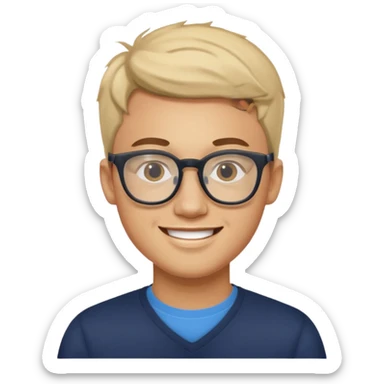 a man in his early 20s wearing glasses for a tech company, his job is marketer, extroverted sticker