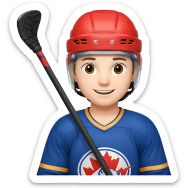 smile young ice hockey player with stick sticker