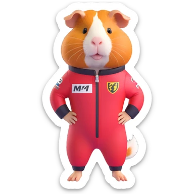 full-body guinea pig in a Formula 1 racing suit, sporty and energetic, racing theme, no helmet sticker
